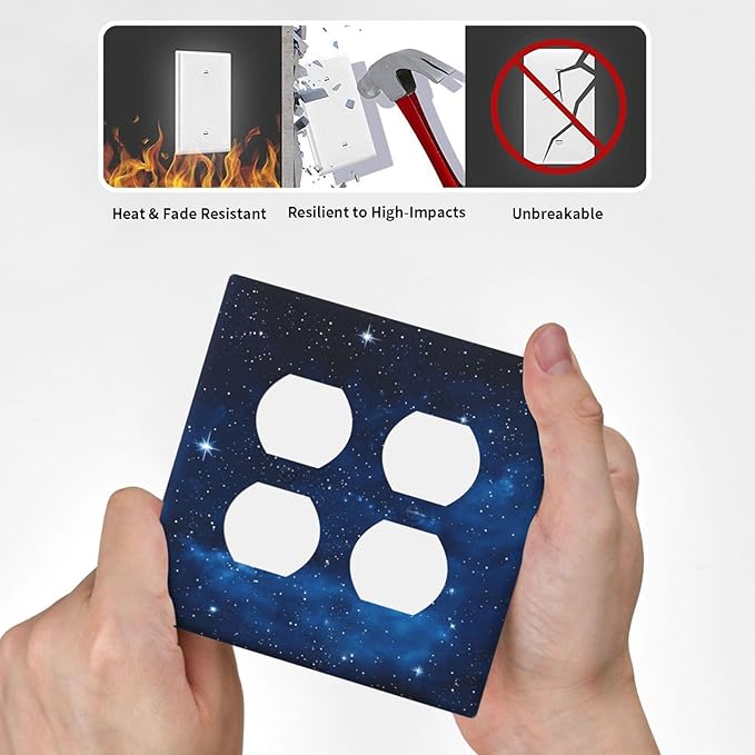 Light Switch Cover Plate Galaxy Starry Sky Universe Sparkle Stars 2 Gang Socket Covers Double Duplex Wallplates Switch Plates and Outlet Covers for Bathroom Bedroom Decor