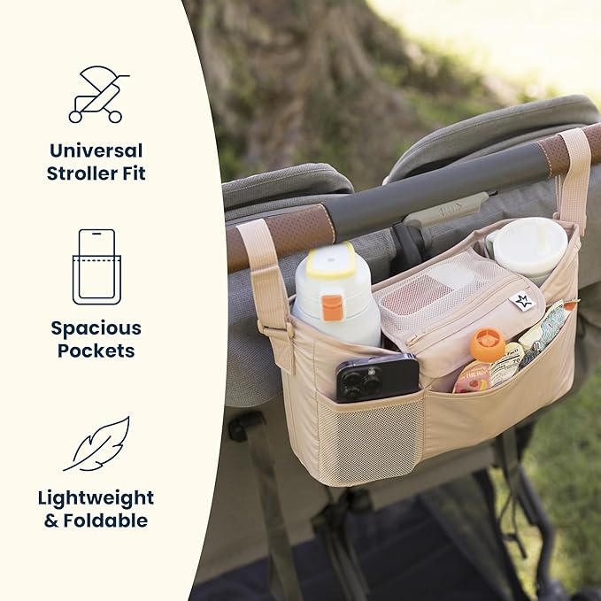 Tiny Twinkle Universal Stroller Organizer with Adjustable Strap | Waterproof Stroller Caddy Fits Baby Jogger, Nuna, Donna and Bugaboo Strollers (Black Checkers)