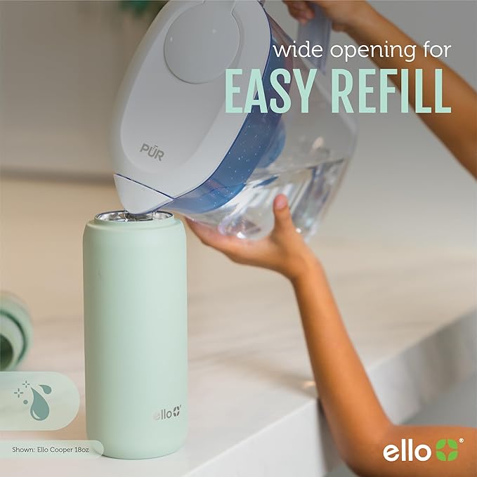 Ello Cooper 32oz Stainless Steel Water Bottle with 2 Lids Chug and Straw | Leak Proof | Double Walled and Vacuum Insulated | Built in Carry Loop | Dishwasher Safe | White Marble