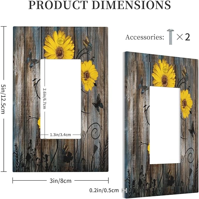 Rustic Barn Sunflower Wooden Daisy Flower Plank Decorative Outlet Covers 1 Gang Single Rocker Light Switch Cover Plate Wall Plates GFCI Faceplate for Farmhouse Home Decor