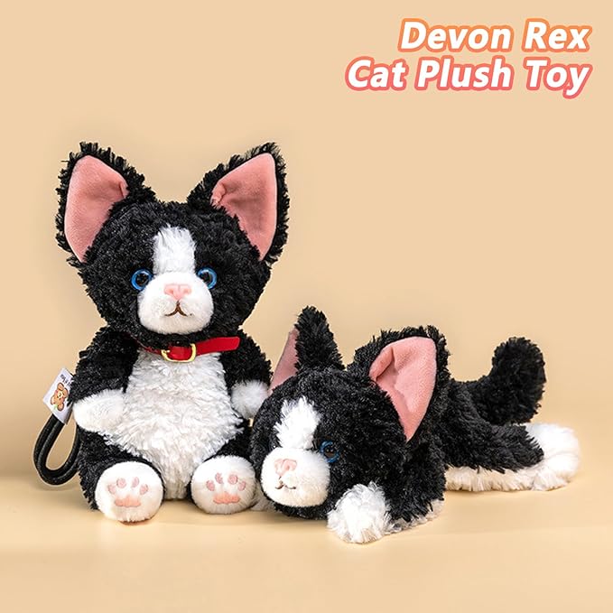 PEACH CAT Devon Rex Cat Stuffed Animal Cute Kitten Plushies Small Plush Toys Gifts for Kids Black