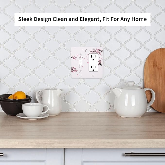 Pink Watercolor Cherry Blossom Flowe Tree Branch Floral Outlet Covers 1 Toggle 1 Rocker Combination Decorative Wall Plate Electrical Switch Plates Light Switch Cover Plate for Bedroom Living Room