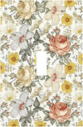 Multicolor Peony Daisy Vintage Floral Flower Decorative Light Switch Cover 1 Gang Single Toggle Device Electrical Faceplate Switchplates Decorator Outlet Wall Plate for Bedroom Living Room Decor