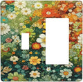 Light Switch Cover Plate Colorful Flowers Green Plants Meadow Floral 2 Gang Combo Wall Plates Toggle Rocker Decorative Switch Plates and Outlet Covers for Bathroom Bedroom Decor