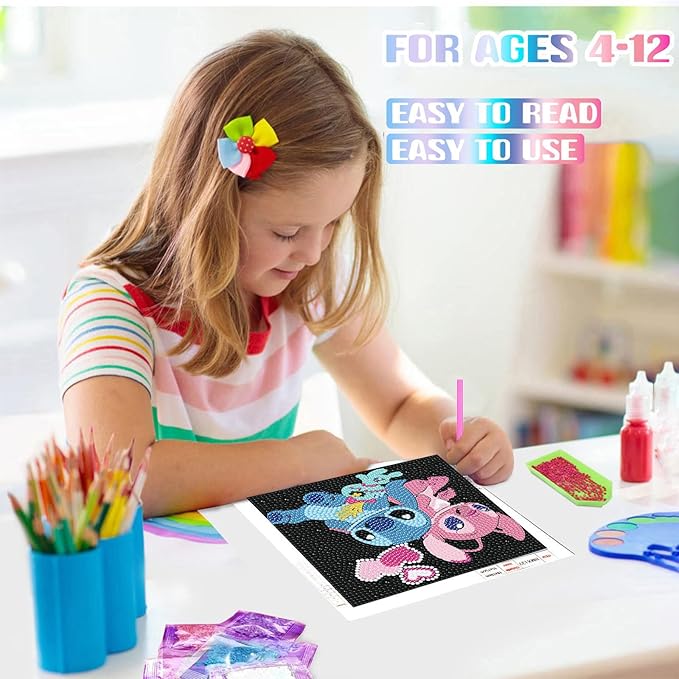KOJEFCV Cartoon Diamond Art Painting Kits for Kids with Frame,Cartoon Diamond Art for Kids Ages 4-8-12,Easy Gem Kit Kid with Beautiful Package for Gift Home Wall Decor(7x7inch)