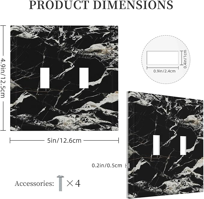 Black Marble Patterns Low Key Luxurious Decorative Switch Plates 2 Gang Double Toggle Outlet Light Switch Cover Wall Plate Electrical Faceplate for Bathroom Kitchen Decor