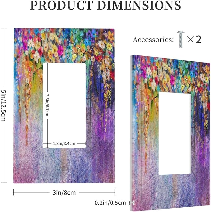 Colorful Floral Watercolor Flower 1 Gang Rocker Light Switch Plate Purple Garden Single Decora Outlet Wall Plate Cover Faceplate Decorative Switchplate GFCI for Farmhouse Bathroom Bedroom Decorate
