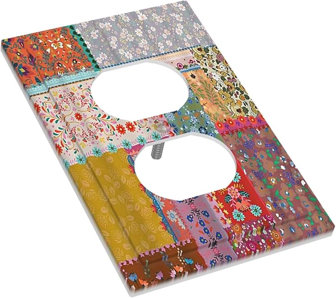 Outlet Covers Boho Patchwork Bohemian Stitching Colorful Floral 1 Gang Duplex Light Switch Cover Plate Decorative Wall Plates Electrical Switchplate Receptacle Cover for Bathroom Home Decor