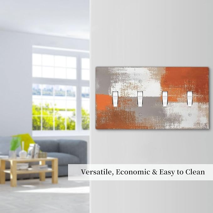Orange Grey Abstract Art Oil Painting Light Switch Covers Quad Toggle Electrical Faceplate 4 Gang Wall Plate Decorative Switch Plates For Home Farmhouse Decor