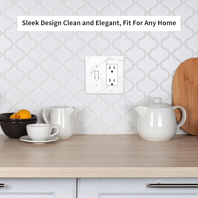Luxurious White Marble Abstract Print Outlet Covers 1 Toggle 1 Rocker Combination Decorative Wall Plate Electrical Switch Plates Light Switch Cover Plate for Bathroom Kitchen Bedroom Decor