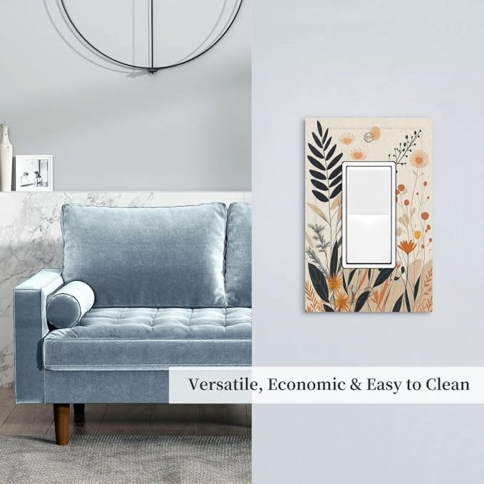 Light Switch Cover Plate Minimalist Floral Boho Botanical Wildflowers 1 Gang Outlet Covers Single Rocker Decorative Switch plates Electrical Wall Plates GFCI Receptacle for Bathroom Bedroom