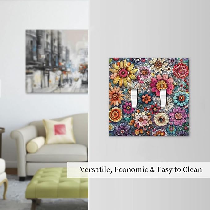 Decorative Switch Plates Colorful Rainbow Pointillisme Flower 2 Gang Double Toggle Outlet Light Switch Cover Wall Plate Electrical Faceplate For Bed Room Home Decor