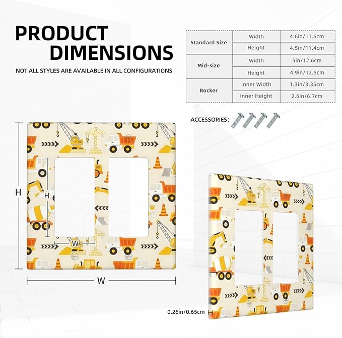 Decorative Outlet Covers Construction Vehicle Yellow Trucks Diggers 2 Gang Light Switch Cover Plate Double Rocker Wall Plates for Electrical Outlets Switch Plate Covers for Home Decor