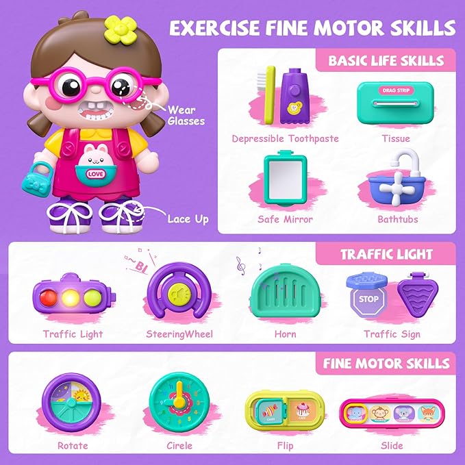 Vanvimen Toys for 1 Year Old Girl, Ideals Gifts for 1 Year Old Girl, 54-in-1 English & Spanish Baby Busy Board Montessori Toys, Montessori Busy Board Toys for 1 Year Old, Toddler Girl Toys Gifts