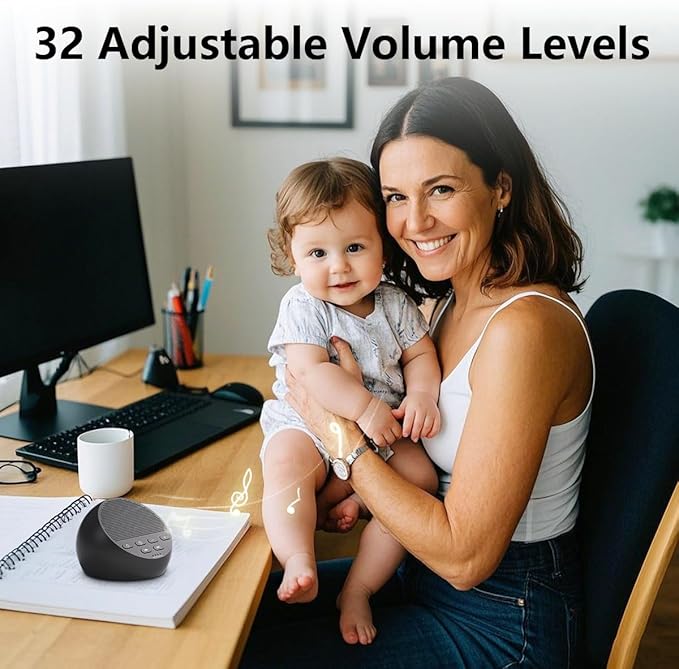 Portable Sound Machine White Noise Machine Nonstop 30 Soothing Sounds for Baby Kids Adults Pink Noise Sleep Machine 36-Level Vol Auto-Off Timer Memory Function for Home Travel Office