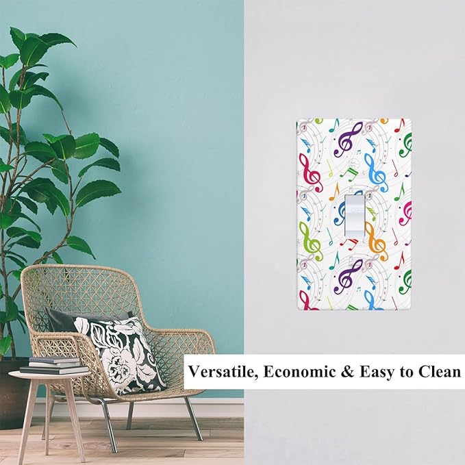 Colored Music Notes Light Switch Cover Plate Music Theme Single Toggle Wall Plate 1 Gang Switchplate Home Decor for Living Room Kitchen 4.5"x 2.76"