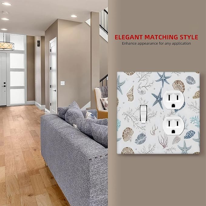 Ocean Starfish Seashells Nautical Coastal Sea Coral Wallplates 1 Toggle 1 Duplex Switch Plate Electrical GFCI Faceplate Decorative Light Switch Covers for Kids Room Nursery Decor