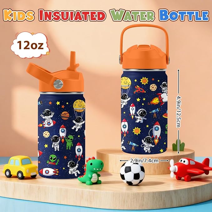 Space Astronomy Gifts for Kids - 12 Oz Kids Water Bottle with Straw Lid, Stainless Steel Insulated Tumbler, Leak Proof, BPA-Free, for Boys, School, Travel - Universe Children Birthday Gifts Cups(1pc)