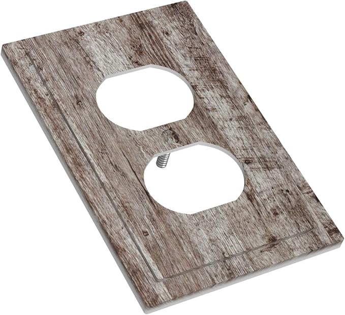 Decorative Outlet Covers Rustic Wood Grey Brown Vintage Wooden Plank 1 Gang Duplex Light Switch Cover Plate Electrical Switch plates WallPlates Socket Covers for Farmhouse Home Decor