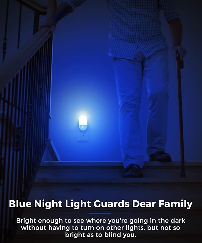 L LOHAS LED Blue Night Light, Night Lights Plug into Wall[2 Pack], 0.6W LED Nightlight, Dusk to Dawn Sensor, 30/60LM Adjustable Brightness, Automatic Night Light for Kid, Bathroom, Nursery, Hallway
