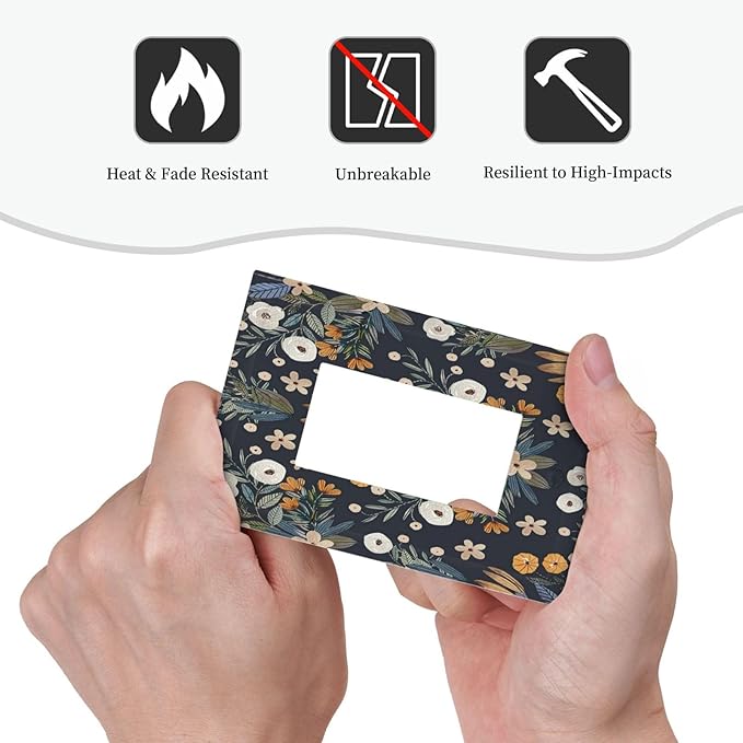 Boho Leaf Floral Navy Blue Background 1 Gang Rocker Light Switch Covers Single Decora Outlet Wall Plate Decorative Switchplate Faceplate GFCI for Farmhouse Country Bedroom Bedroom Decor