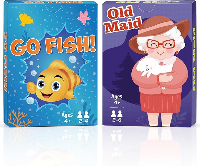 Card Games,Go Fish and Old Maid Card Game for Kids Ages 4-8,Fun Classic Interactive Games for Kids Toddlers Adults,Perfect for Stocking Stuffers Gifts,Family Game Night Party Games(Go Fish&Old Maid)