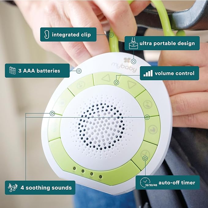 MyBaby Sound Machine, White Noise for Baby, Travel, Nursery and On The Go, 4 Soothing Sounds, Integrated Clip, Small and Lightweight, Great for Registry Gift