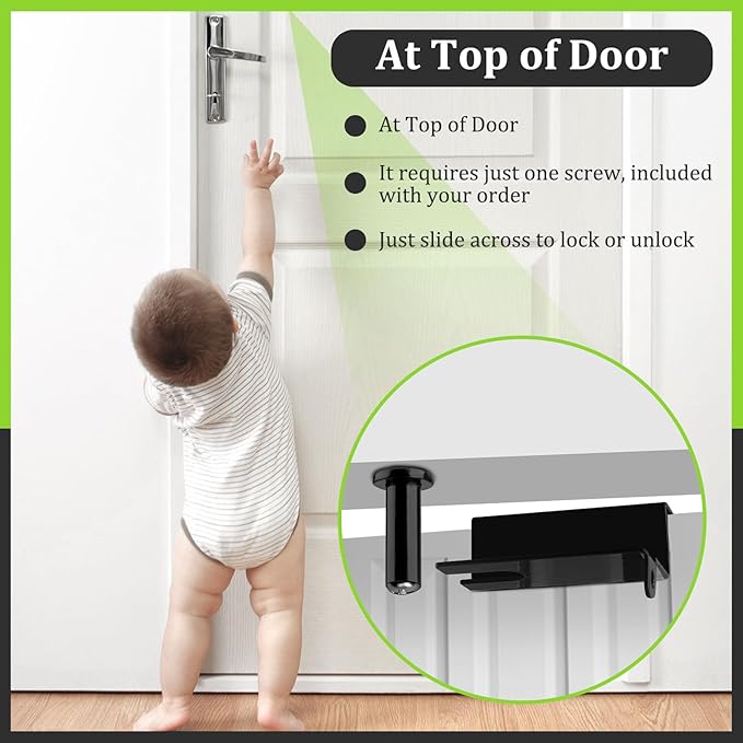 Child Safety Door Top Lock, TAMIDN Top Door Locks for Kids Safety Made of Durable Metal, Adjustable Child Locks for Door, Door Lock Kid Proof for Childproofing Interior-Exterior Doors,2 Pack