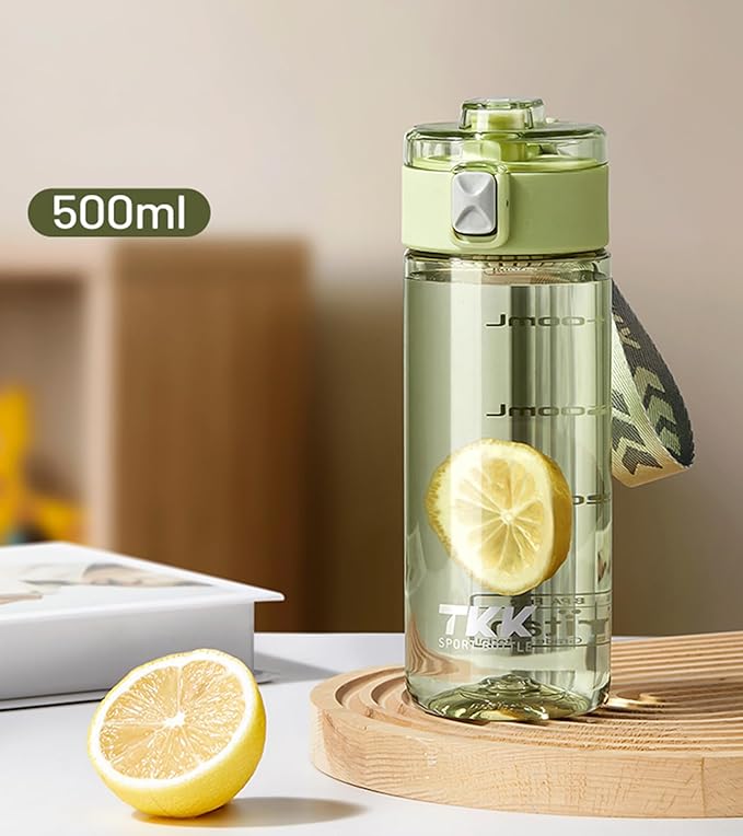 TKK Sports Water Bottle, 17oz Tritan Kid Jug with Leak Proof Lid & Handle Strap & Built-In Infuser - BPA-Free, Easy-Clean Design for Gym, Office & Outdoor Travel, Light Green