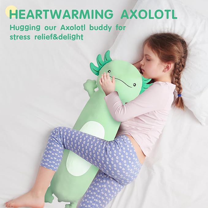 Dalmao 36" Giant Green Axolotl Stuffed Animal, Cute Soft Long Axolotl Plush Large Body Pillow Big Squishy Plushies Toy, Gift for Kids, Boys, Birthdays