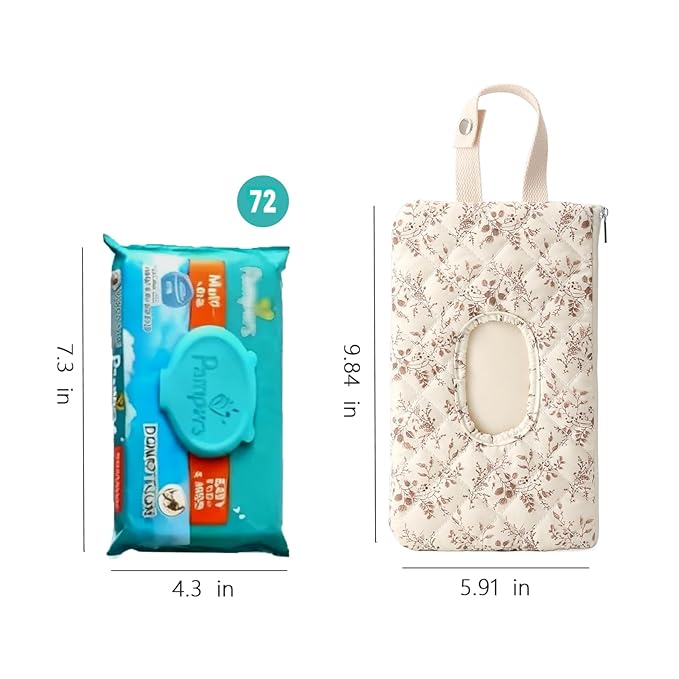 Quilted Baby Wipe Holder Quilted Wipe Pouch Portable Hanging Floral Wet Wipes Bag for Car, Stroller