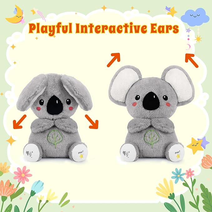 BRICHOEE Breathing Stuffed Animal, Soothing Koala Stuffed Animal with Moving Ears, Breathing Motion, Calming Sound and Light for Baby Sleep Companion Portable Plush Toy Gifts for Kids Adults Newborns