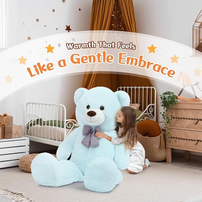 MorisMos Giant Teddy Bear 4 Feet, 47inch Big Teddy Bear Stuffed Animal Plush for Girlfriend, Boyfriend, Light Blue