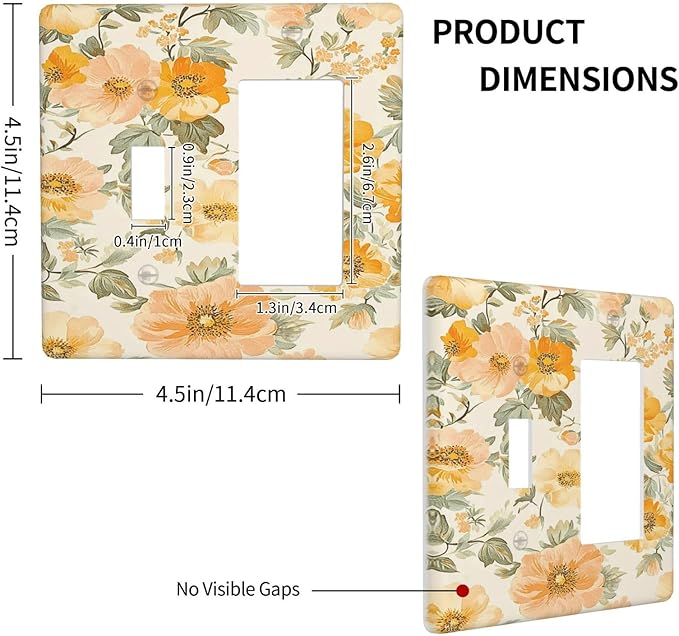 Outlet Covers Vintage Floral Pastel Flower Pattern 1 Toggle 1 Rocker Combo Light Switch Cover Plate Decorative Switch Plate Covers Electrical Wall Plate for Bedroom Cabin Decor