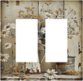 Rustic Flowers Daisy Floral White Wooden Planks Decorative Outlet Covers 2 Gang Double GFCI Rocker Electrical Wall Panels Light Switch Cover Plate for Farmhouse Home Decor