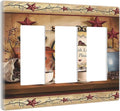 Barn Kitchen Cafe Coffee Texas Star Triple Decorator Light Switch Cover 3 Gang GFCI/Rocker Wallplate Decorative Electrical Faceplate Switchplate Dimmer Screwless