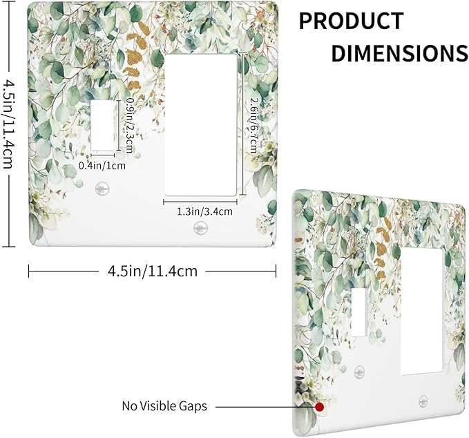 Gold Green Eucalyptus Leaves Plants Flowers Floral Outlet Covers 1 Toggle 1 Rocker Combination Decorative Wall Plate Electrical Switch Plates Light Switch Cover Plate for Bedroom Living Room Decor