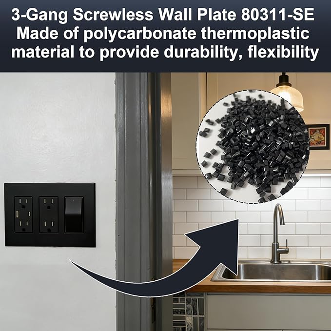 80311-SE 3-Gang Screwless Decorator Wall Plate,Screw Smooth Face Switch Plates for Leviton 80311-SE,3-Gang Screwless Wall Plate Receptacle Outlet Cover Black 2 Pack
