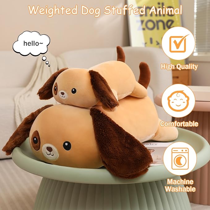 SQEQE Weighted Dog Plush, Weighted Dog Stuffed Animal, Cute Larbrador Plushies Soft Pillow Toy Gift for Kids Adults Brown 9.8 Inch, 0.8 Lbs