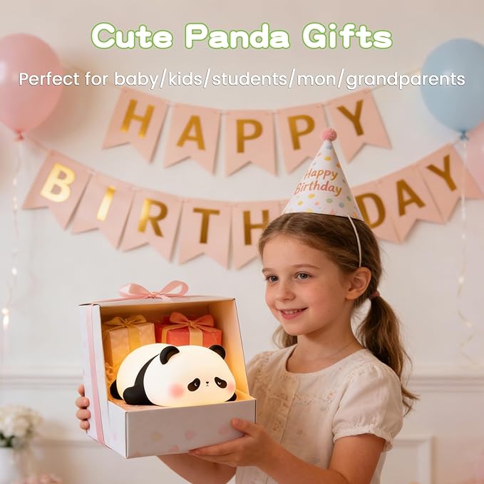 FAMIDUO Cute Panda Night Light for Kids, LED Panda Lamp, Food Grade Silicone Novelty Animal Night Lamp,Dimmable Nursery Squishy Nightlight, Cool Gifts for Kids, Office Desk/Baby Boys/Girls Room Decor
