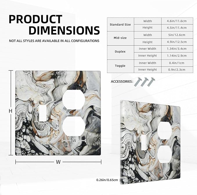 Black Gold Marble Texture Modern Abstract Print Wallplates 1 Toggle 1 Duplex Switch Plate Electrical GFCI Faceplate Decorative Light Switch Covers for Bathroom Kitchen Decor