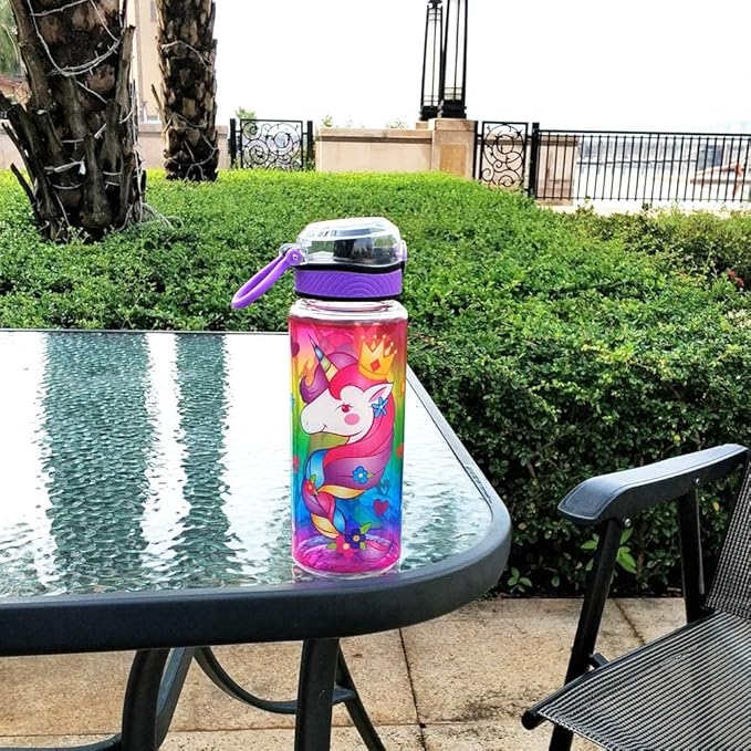 Home Tune Cute Water Bottle for School Kids Girls, BPA FREE Tritan & Leak Proof & Easy Clean & Carry Handle, 23oz/ 680ml - Unicorn