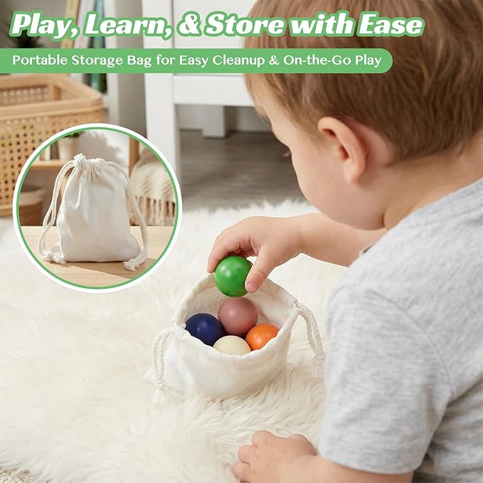 Rainbow Balls in Cups Toddler Montessori Toys for 3 Year Old Up, Kids Preschool Wooden Matching Games for Learning Color Sorting and Counting
