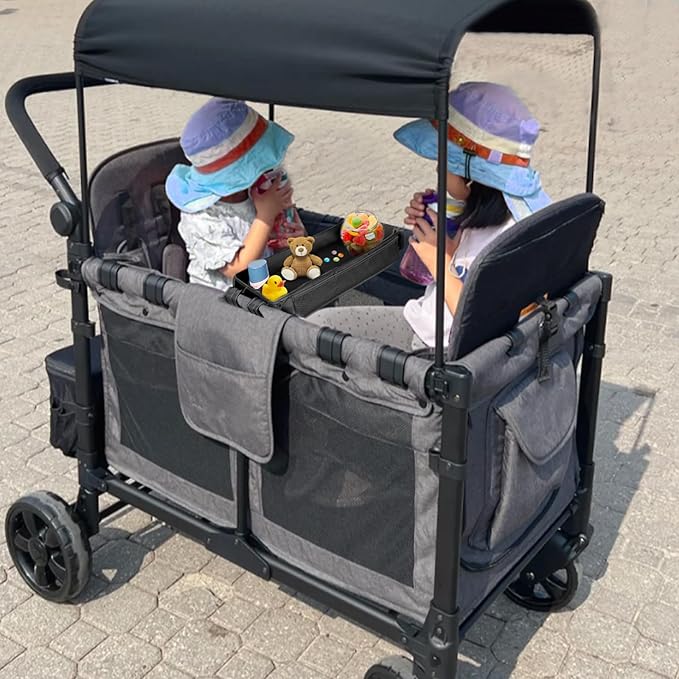 Stroller Snack Tray Compatible with Wonderfold Wagon - Upgraded with Extra Thick Base, Waterproof Faux Leather Sides & Side Mesh Pockets for Added Durability (W2 Series Thickened)