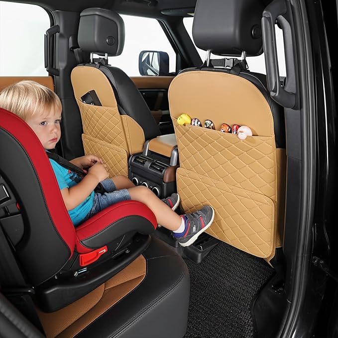TAIKOO Seat Back Protector + Large Capacity Pocket Storage Organizer,Preventing the Impact of Children Stepping on the Seat Backrest (Orange)