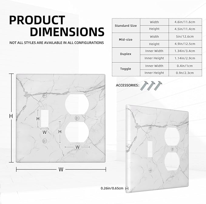 Wallplates White Grey Abstract Modern Marble 1 Toggle 1 Duplex Switch Plate Electrical GFCI Faceplate Decorative Light Switch Covers for Bathroom Kitchen Decor