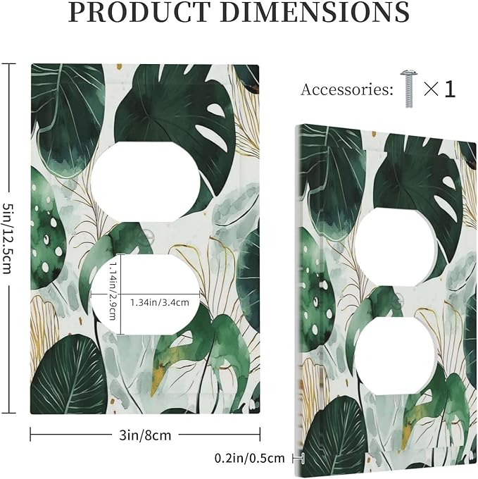 Boho Tropical Green Leaf Watercolor Banana Leaves Outlet Covers 1 Gang Duplex Light Switch Cover Decorative Switch Plates Electrical Receptacle Faceplate Wall Plate For Bed Room Living Room Decor