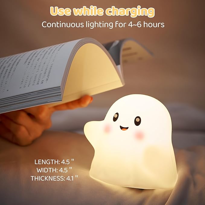 Cute Ghost Night Light for Kids, Rechargeable Silicone Bedside Night Light with Tap Control, Dimmable Nursery Decor Lamp, Fun Ghost Gift for Kids, Halloween Room Decor, Ghost Lamp