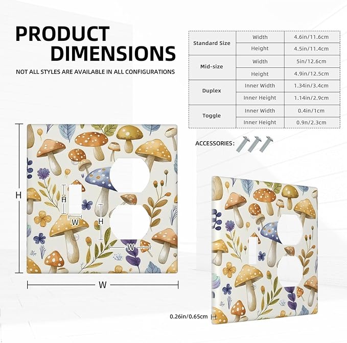 Boho Watercolor Mushroom Flowers Leaf Colorful Floral Wallplates 1 Toggle 1 Duplex Switch Plate Electrical GFCI Faceplate Decorative Light Switch Covers for Kids Room Nursery Decor