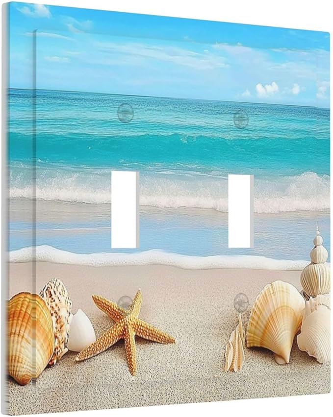 Decorative Switch Plates Seashells Beach Starfish Scallop 2 Gang Double Toggle Outlet Light Switch Cover Wall Plate Electrical Faceplate For Bathroom Home Decor